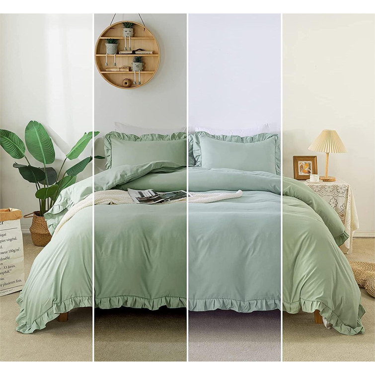 Gracie Oaks Sage Green Comforter Cover Sets Shabby Elegance Ruffle Soft